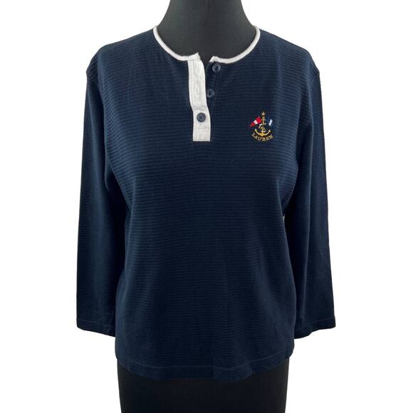 Lauren Ralph Lauren Tops - VTG Lauren Ralph Lauren Navy Blue Anchor Crest Henley Pullover 3/4 Sleeve S